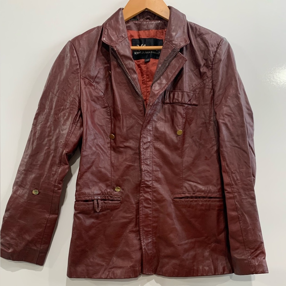 Womans Burgundy Genuine Leather Jacket size 14